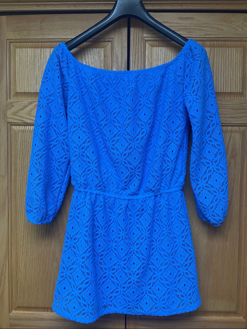 Lilly Pulitzer Lana Off The Shoulder Dress Blue Thistle Lace - Size Large